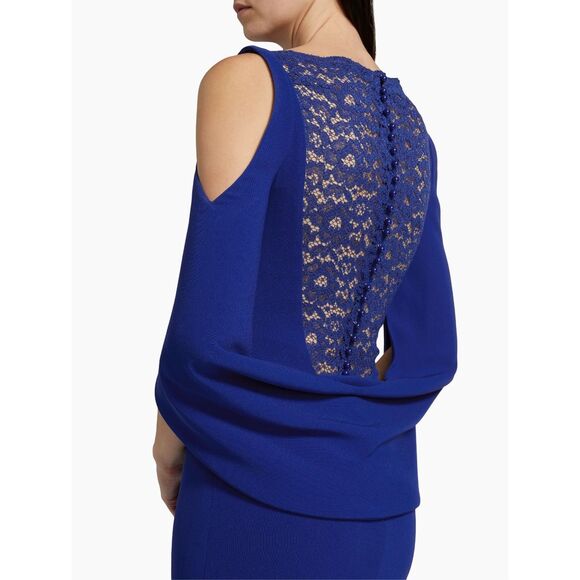 Talbot Runhof Floral Lace & Cady Cold-Shoulder Gown in Royal US10 $2450 - Picture 3 of 12